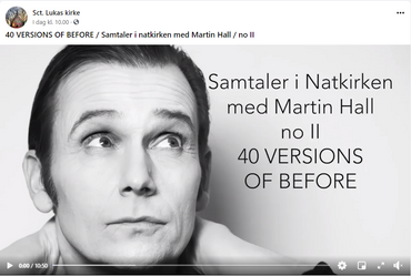 Samtaler i Natkirken med Martin Hall no. 2: 40 versions of before. Sort/hvidt billede af Martin Halls ansigt. Han kigger op till højre